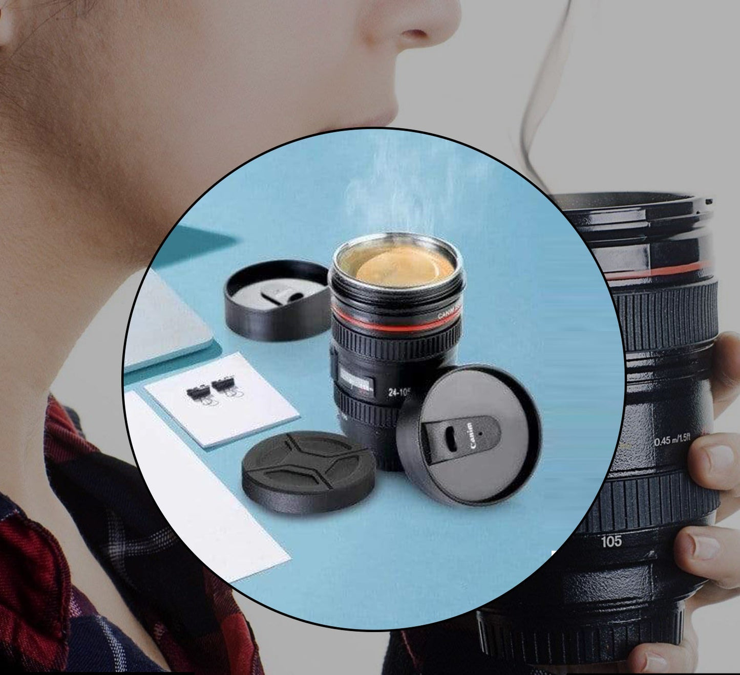 Plastic Camera Lens Stainless Steel Coffee Mug