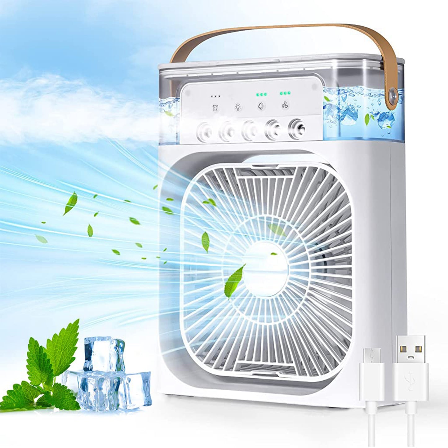 Portable Humidifier Air Cooler Fan with LED Lights